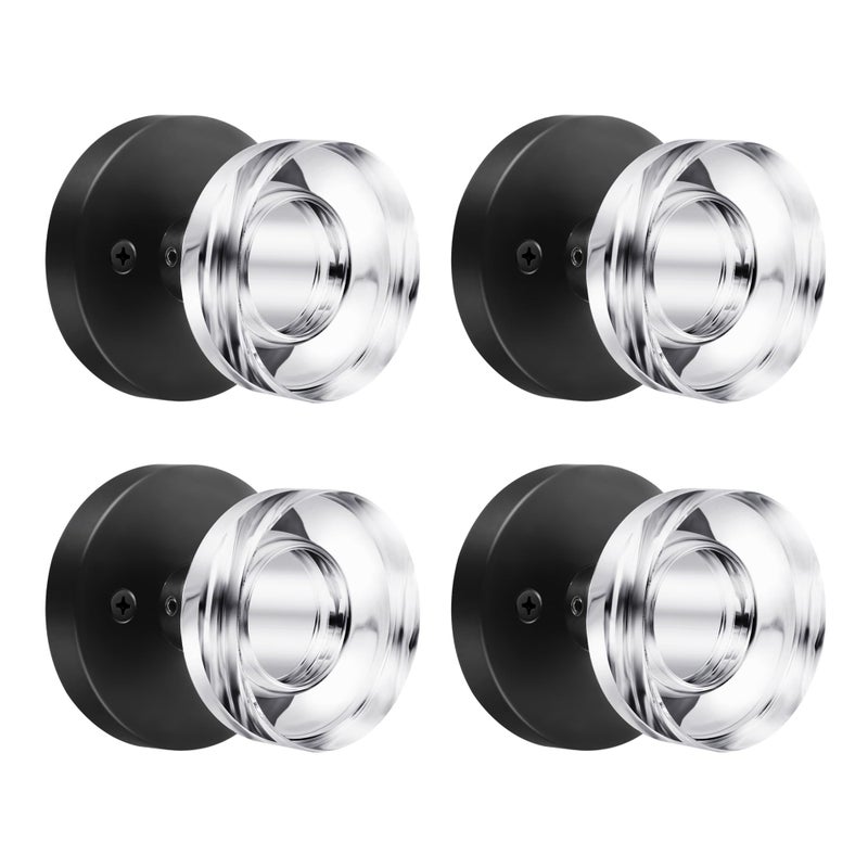 naubea 4 Pack Black Door Knob Dummy Door Knobs Crystal Door Knobs Interior, Vintage Glass Door Knob Round Crystal Door Knob Matte Black Door Handle for Pantry Closet Bifold Door Knob - Image 1